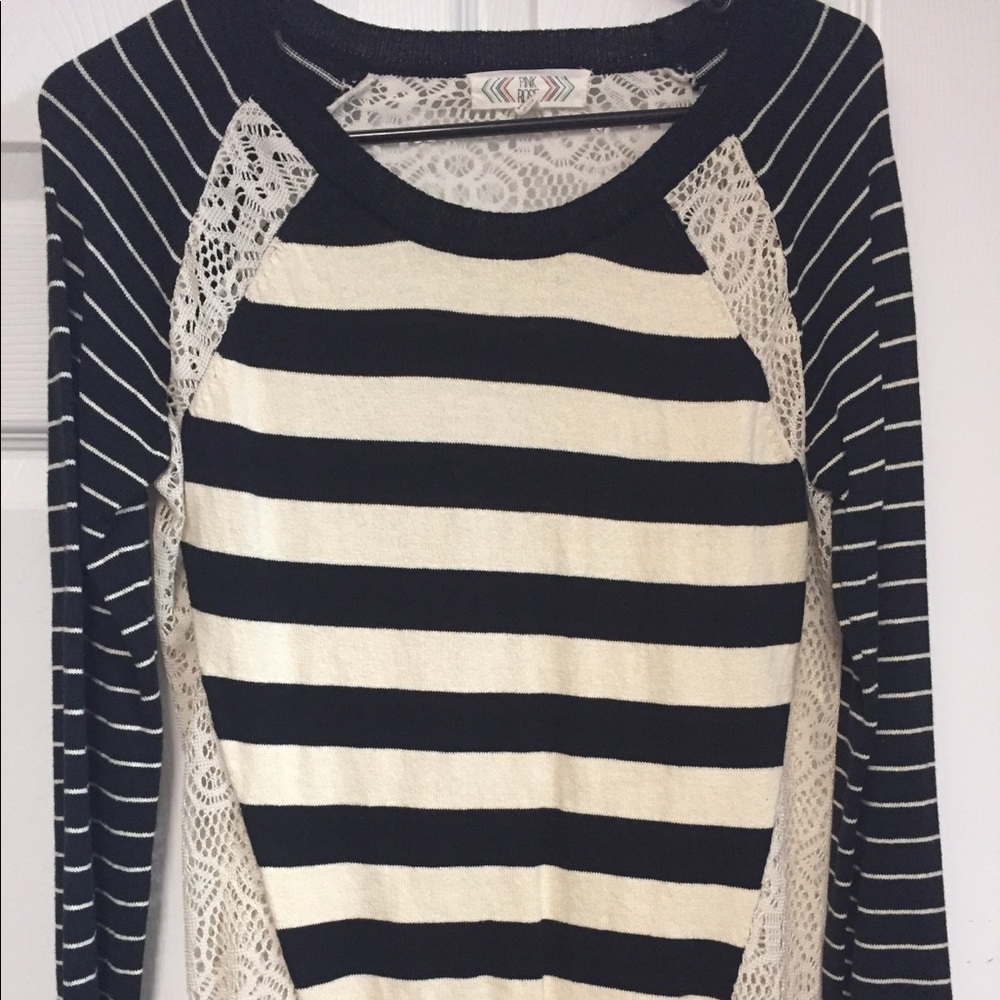 Pink Rose Striped Juniors Sweater.